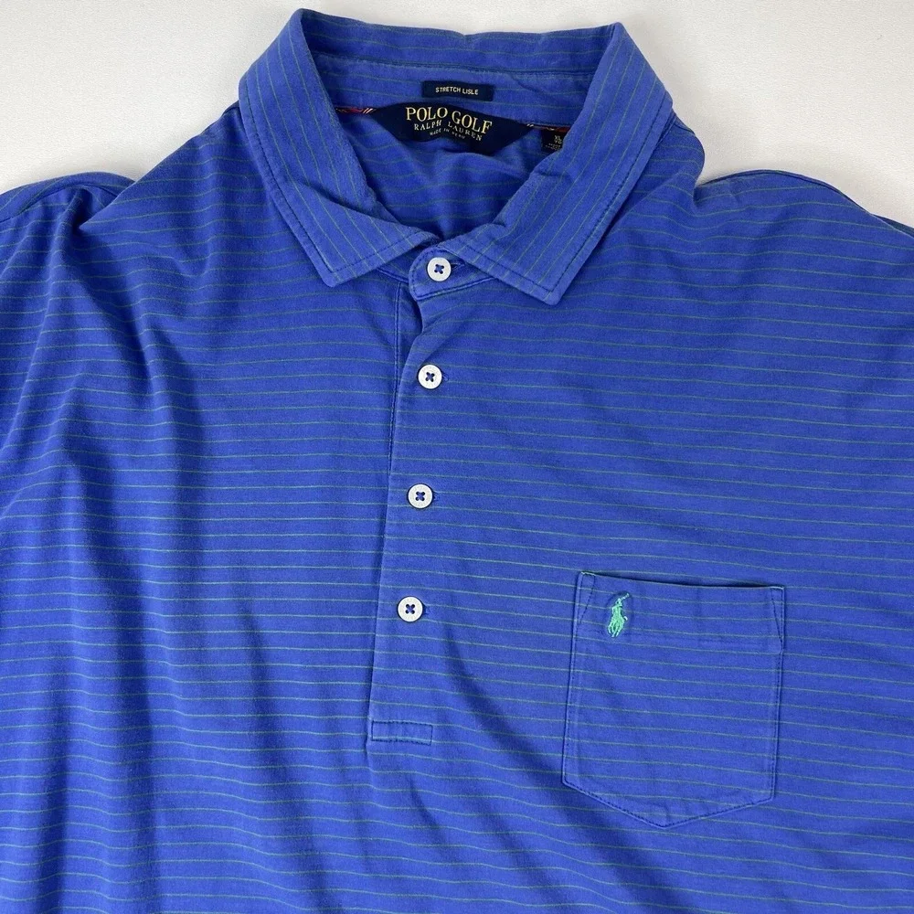 Polo Golf Ralph Lauren Blue w/ Green Stripe Stretch Lisle S/S Polo Shirt Mens XL